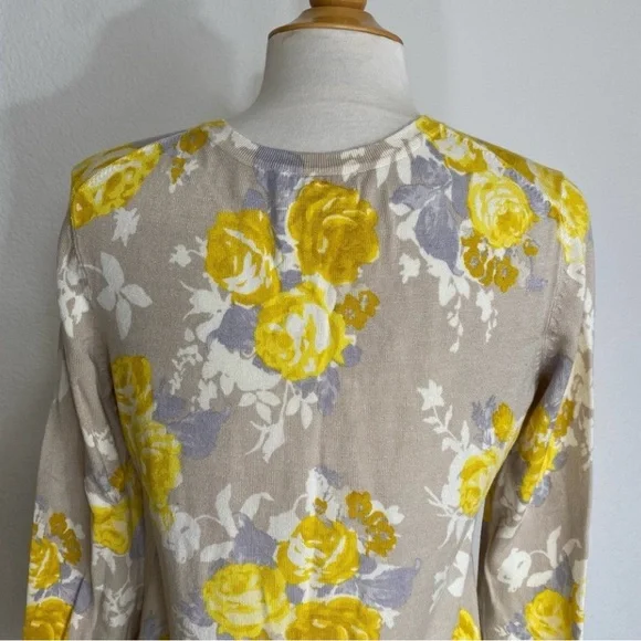 Charter Club Women's Tan Golden Watercolor Floral Soft Button Cardigan Size M - Picture 7 of 15